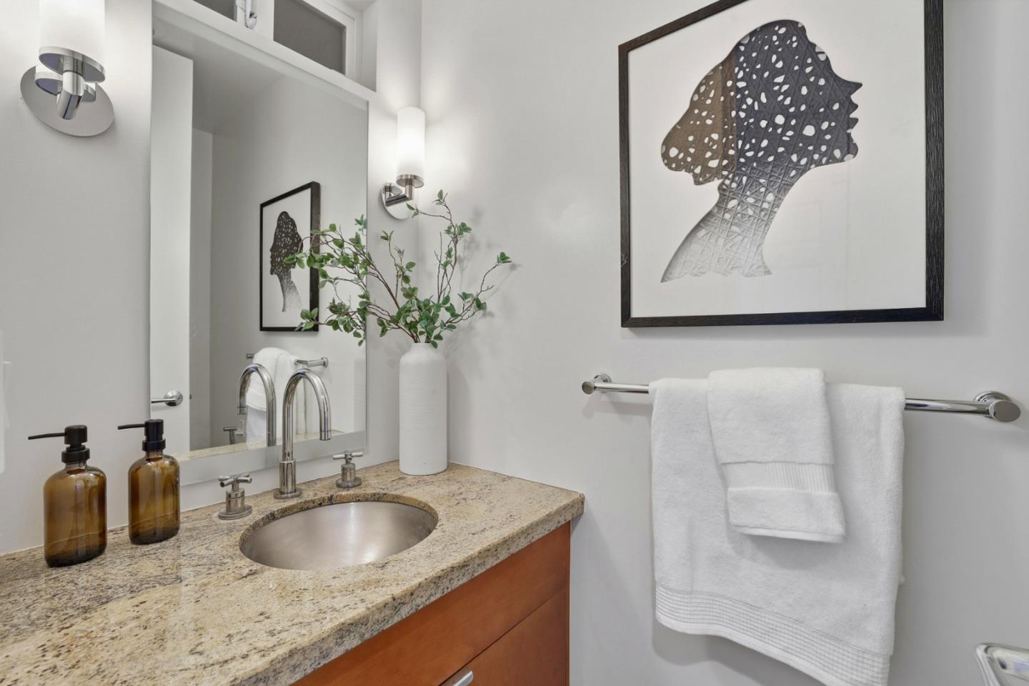 1835 Palm View Place, Unit 105 Santa Clara, CA 95050 - Photo 15 of 49 a bathroom with a granite countertop sink and a mirror
