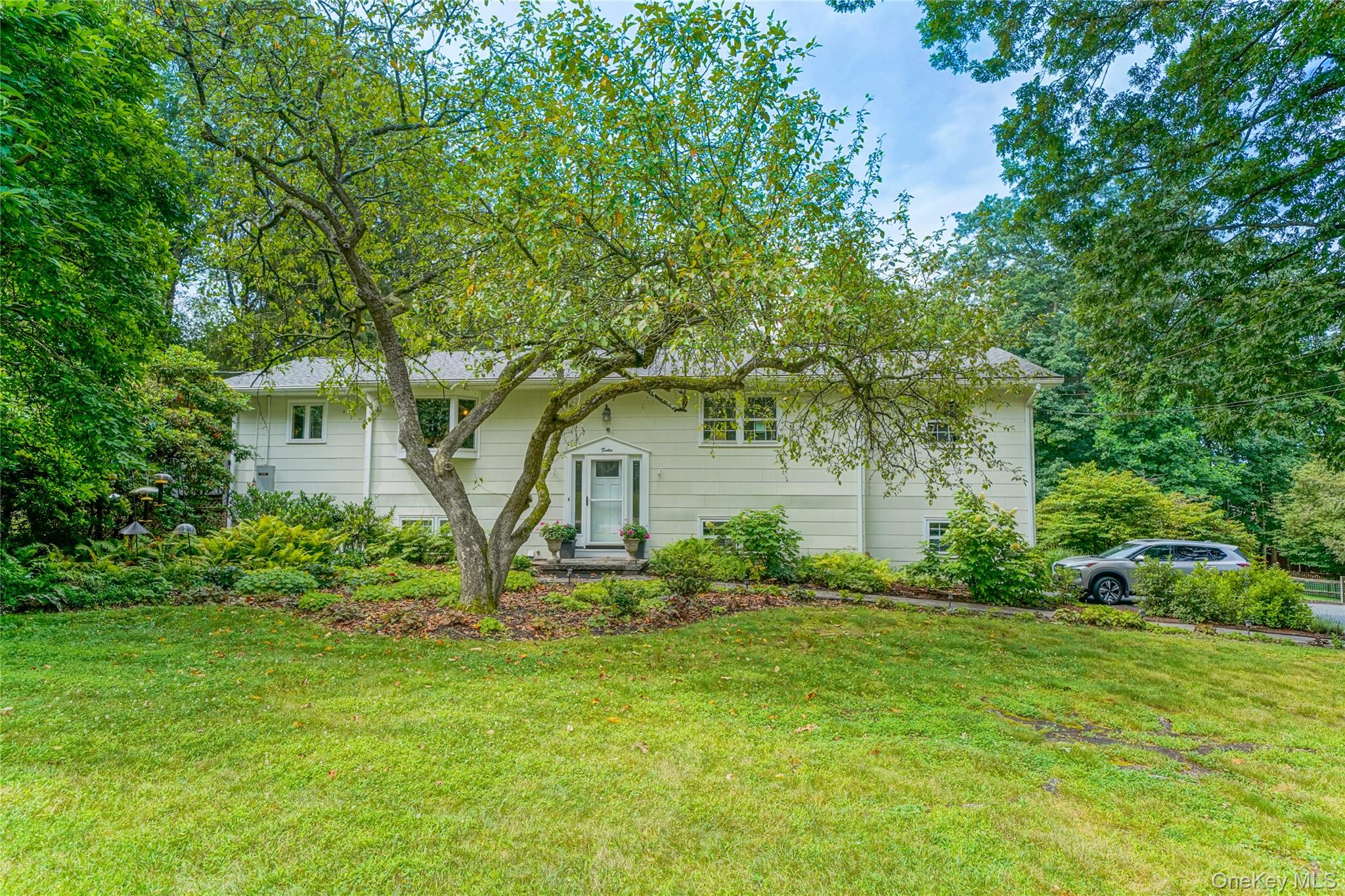 Raised ranch with a front yard