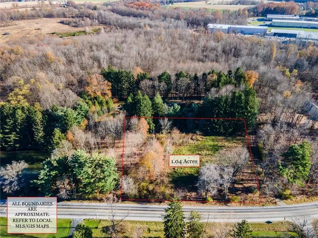 an aerial view of a house with a yard and large trees