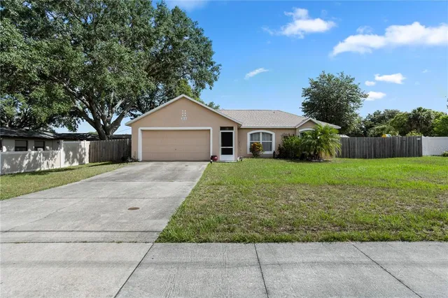 a front view of a house with yard and green space