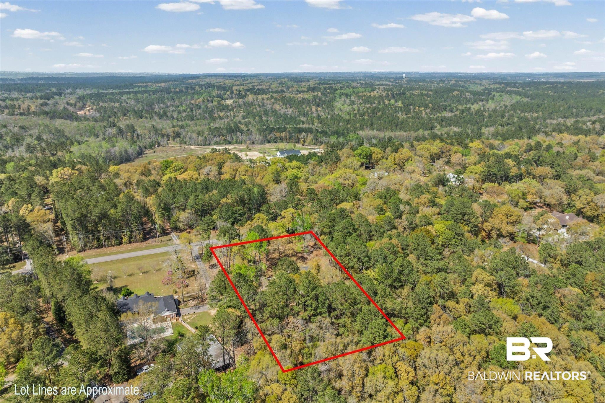 9770 Lakeview Road Bay Minette, AL 36507 - Photo 38 of 44 Aerial overview of property's location featuring a heavily wooded area and property parcel outlined