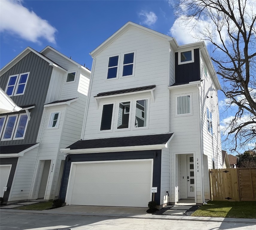 2424 Freeman St. 
It showcases a modern three-story design, offering 3 bedrooms, 3.5 bathrooms, and a dedicated study, with clean lines and contemporary architecture that reflect stylish urban living.