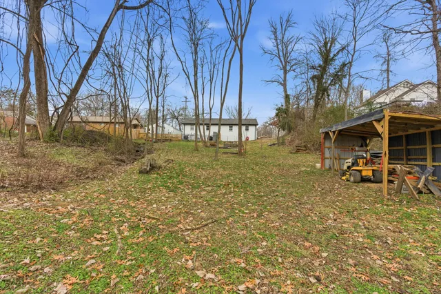 a view of yard with tree in the background