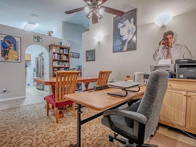 a workspace with furniture