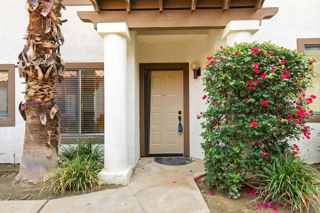 a view of swimming pool with outdoor seating and plants