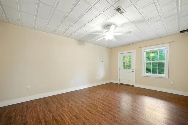a view of an empty walk in closet