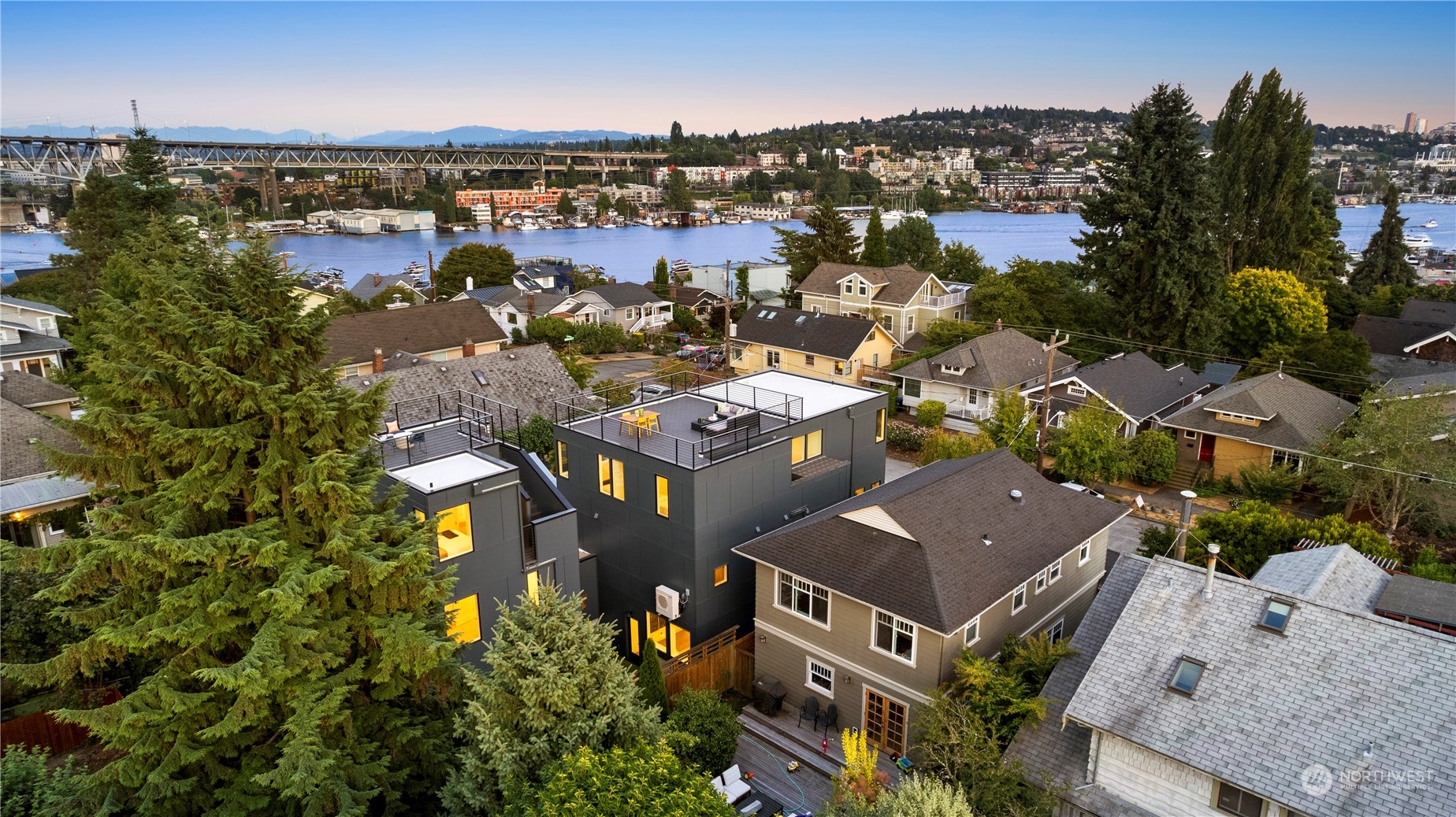 2308 North 38th Street Seattle, WA 98103 - Photo 38 of 40 an aerial view of a house with a lake view