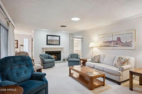 a living room with furniture or couch and a fireplace