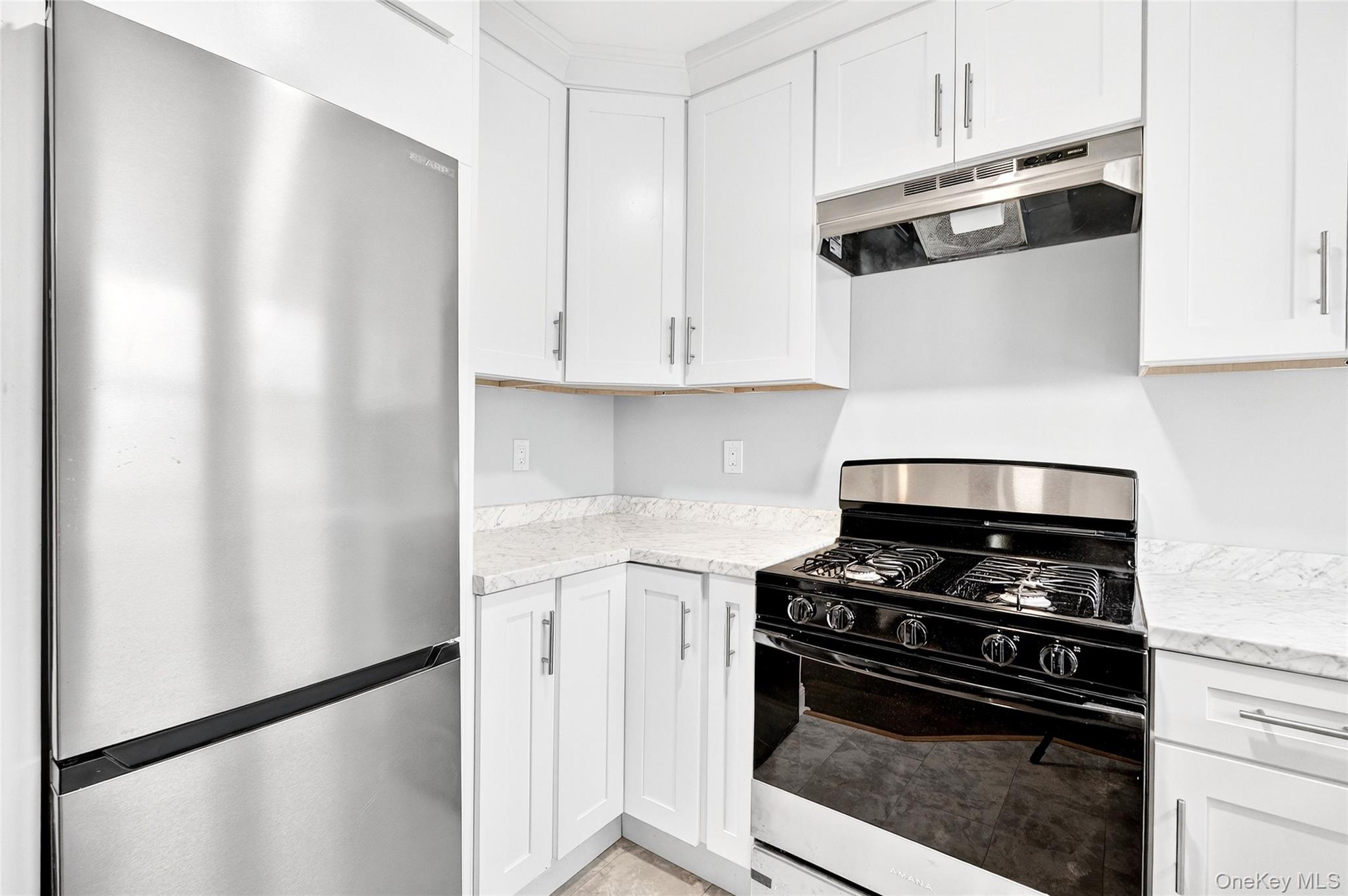 669 North Division Street Peekskill, NY 10566 - Photo 23 of 48 a kitchen with stainless steel appliances a refrigerator and white cabinets