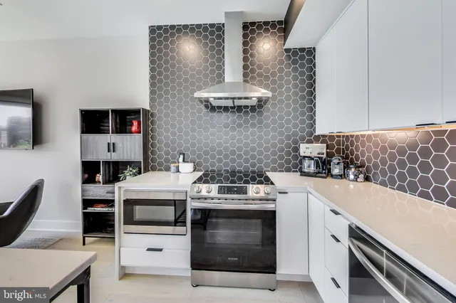 a kitchen with a stove and a microwave