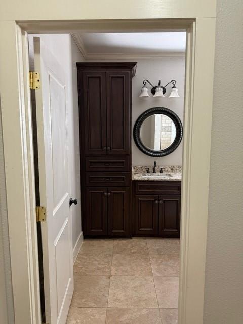 613 North Main Street Muenster, TX 76252 - Photo 9 of 24 a bathroom with a granite countertop sink and a mirror