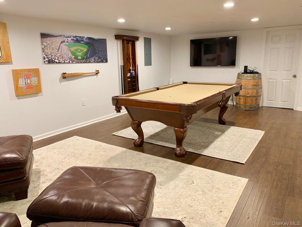 61 Kings Point Road East Hampton, NY 11937 - Photo 12 of 15 Playroom with recessed lighting, wood finished floors, billiards table, and electric panel