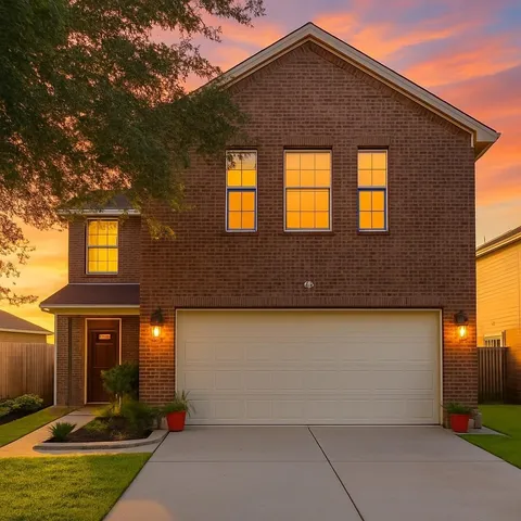 a front view of a house with yard and garage
