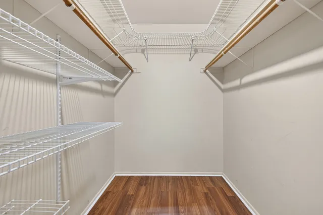 a view of a room with racks on the wall