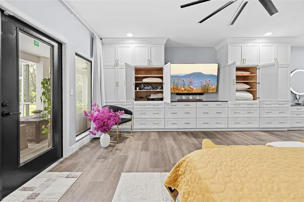 a view of a swimming pool with a patio