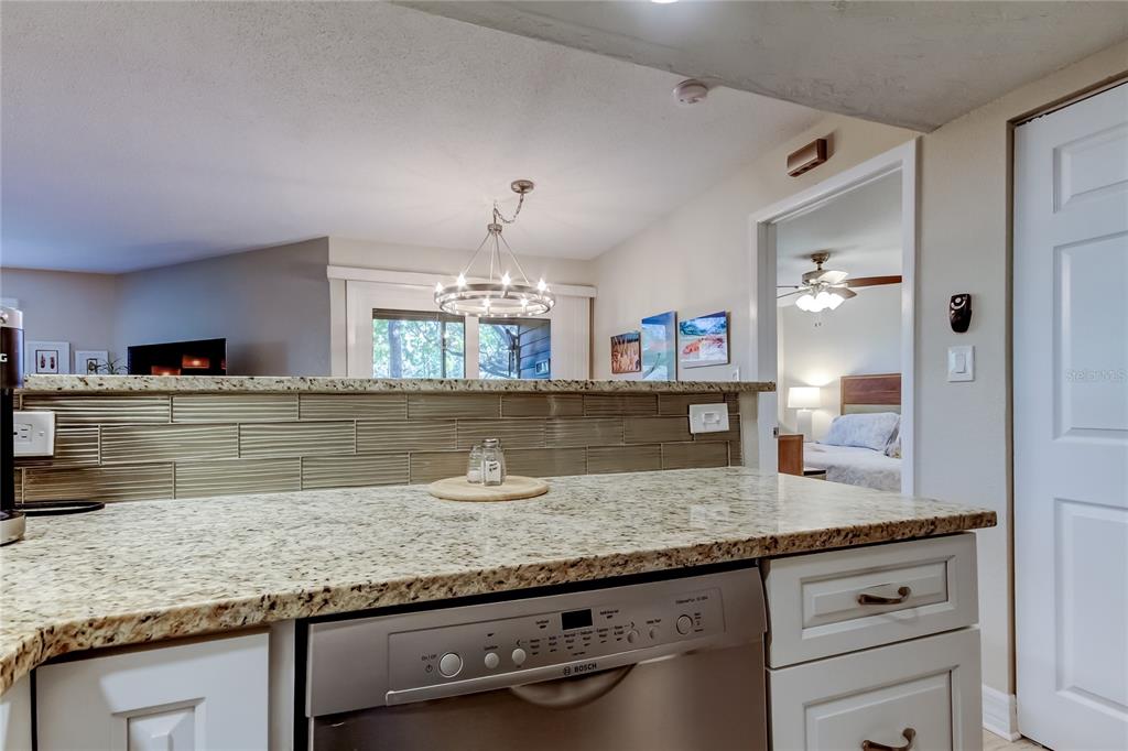 1407 Lennox Road East, Unit 1407 Palm Harbor, FL 34683 - Photo 19 of 48 a kitchen with granite countertop a sink and a wooden floor