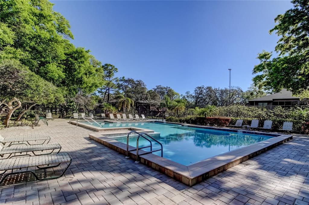 1407 Lennox Road East, Unit 1407 Palm Harbor, FL 34683 - Photo 47 of 48 a view of a swimming pool with a patio and a yard