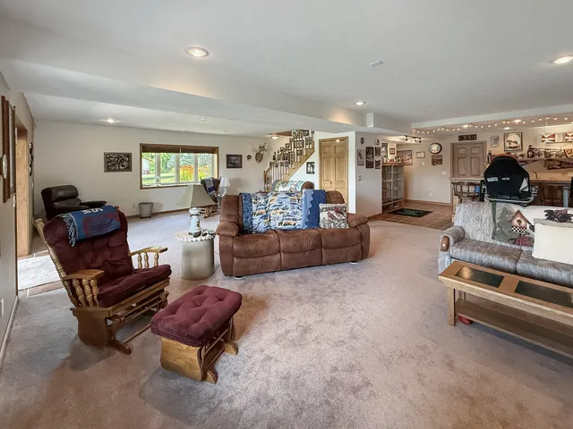 a view of lake with green space