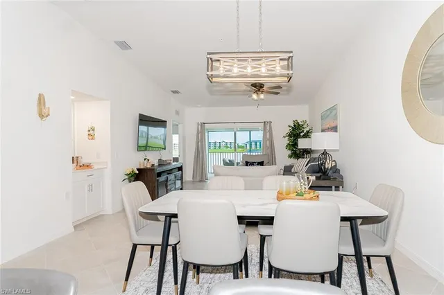 a view of a dining room with furniture wooden floor and chandelier
