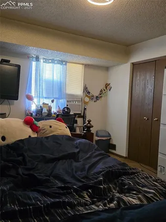 a bed room with a bed wooden floor and flat screen tv