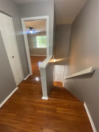 a view of a room with a window