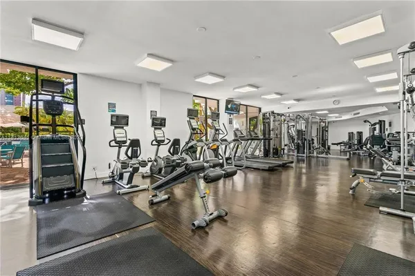 a view of a room with gym equipment