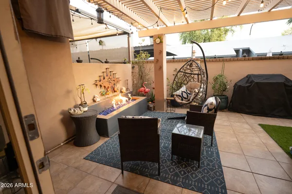 a view of outdoor space with seating area