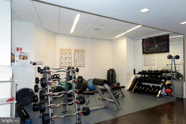 a view of a room with gym equipment