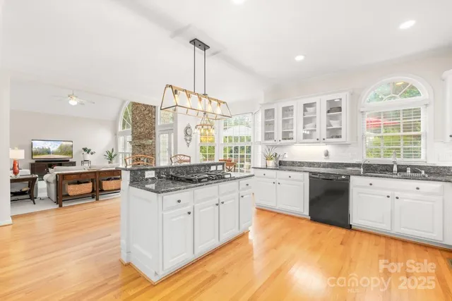 a kitchen with stainless steel appliances granite countertop a stove and more cabinets