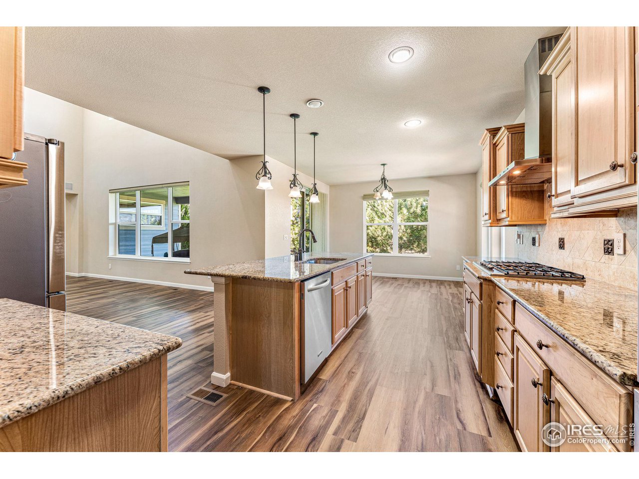 5101 Eagan Circle Longmont, CO 80503 - Photo 9 of 39 a kitchen with stainless steel appliances granite countertop a stove a sink and a refrigerator