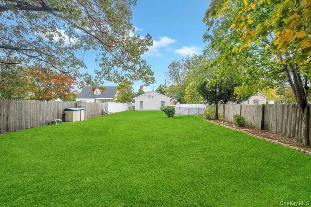 a view of a house with backyard and a tree