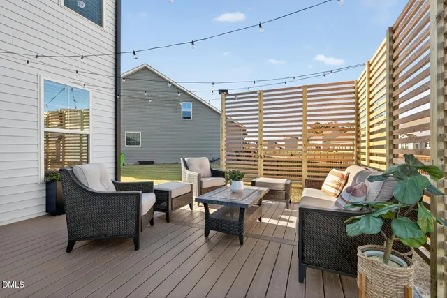 a building outdoor space with patio furniture