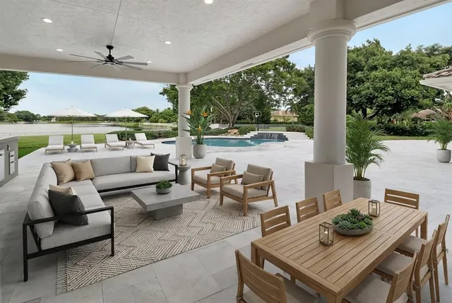 a outdoor living space with furniture and garden view