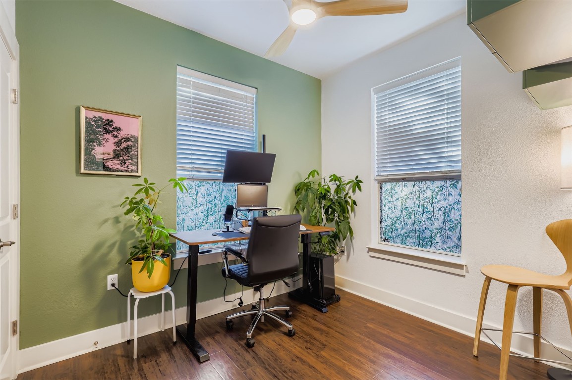1601 Miriam Avenue, Unit 302 Austin, TX 78702 - Photo 10 of 29 Office space featuring dark wood-style floors and ceiling fan