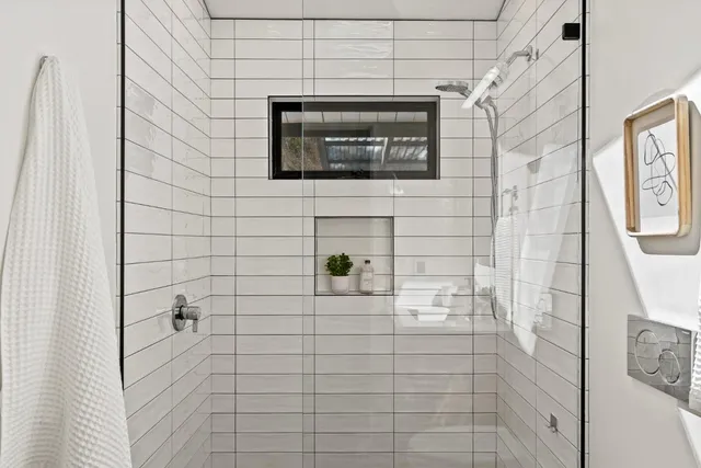 a bathroom with a shower