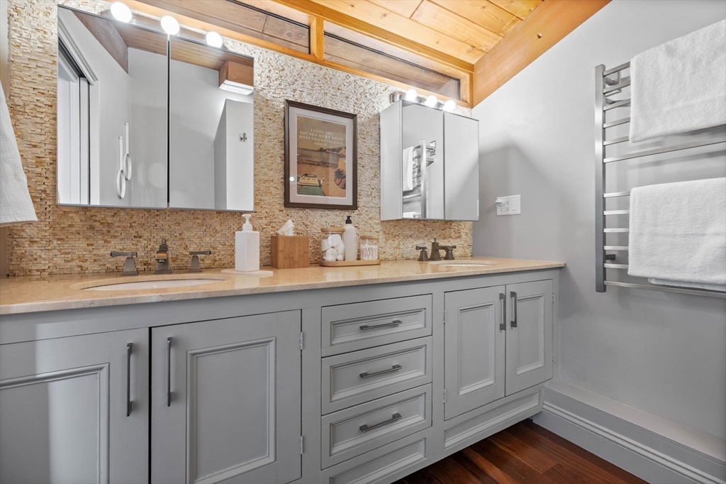 16 Belvedere Road Boxford, MA 01921 - Photo 17 of 35 a bathroom with a granite countertop double vanity sink and mirror