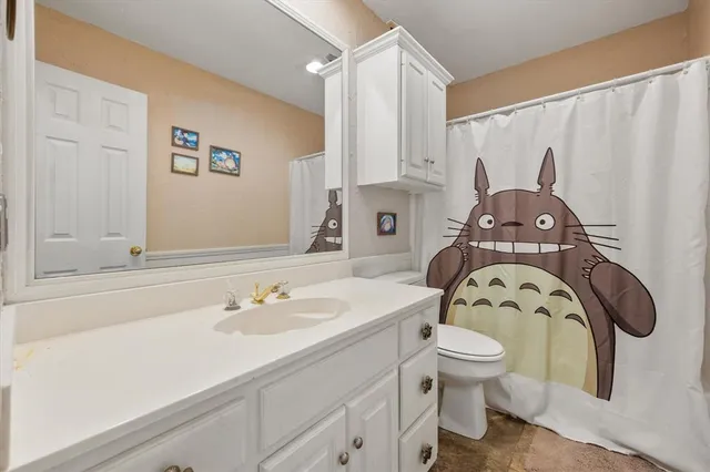 a bathroom with a sink a toilet and a mirror