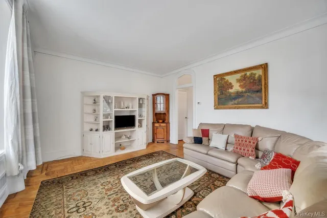 a view of a chandelier in an empty room