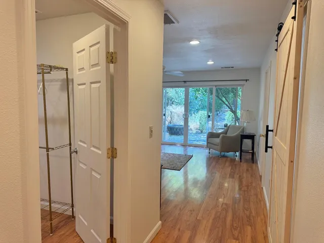 a backyard of a house with lots of green space