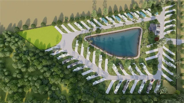 an aerial view of swimming pool