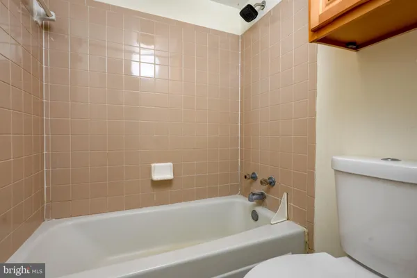 a bathroom with a toilet and bathtub