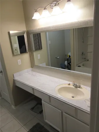 a bathroom with a sink and mirror