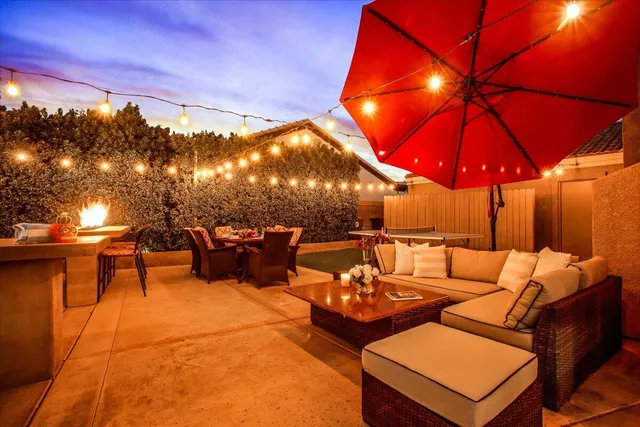 a patio with patio and outdoor seating