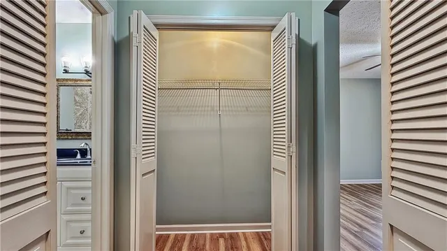 a view of front door with wooden floor