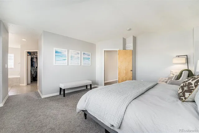 a bedroom with a bed and a couch