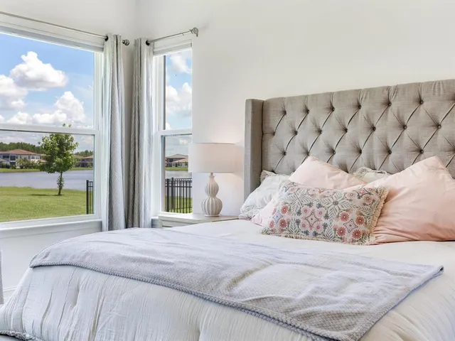 a view of a golf course with a swimming pool