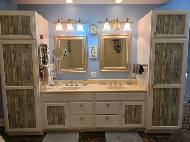 a view of a lake with a yard