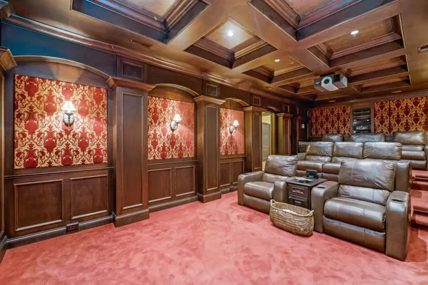 a view of a swimming pool that has a lot of trees in it