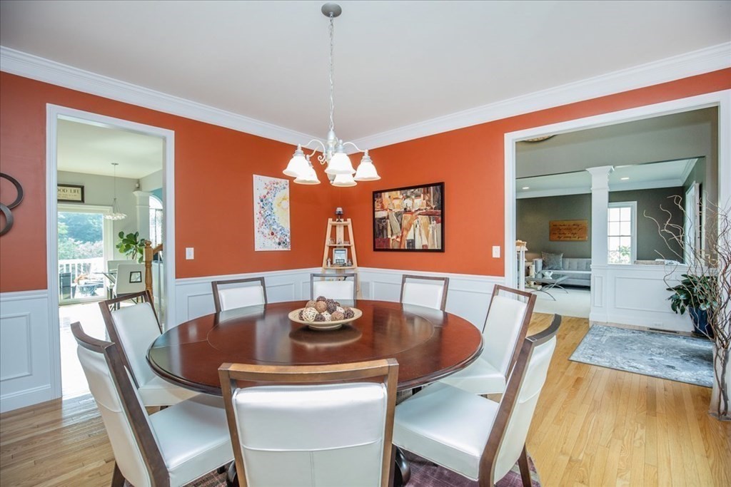11 Sparrow Lane Danvers, MA 01923 - Photo 19 of 41 a dining room with furniture a chandelier and wooden floor