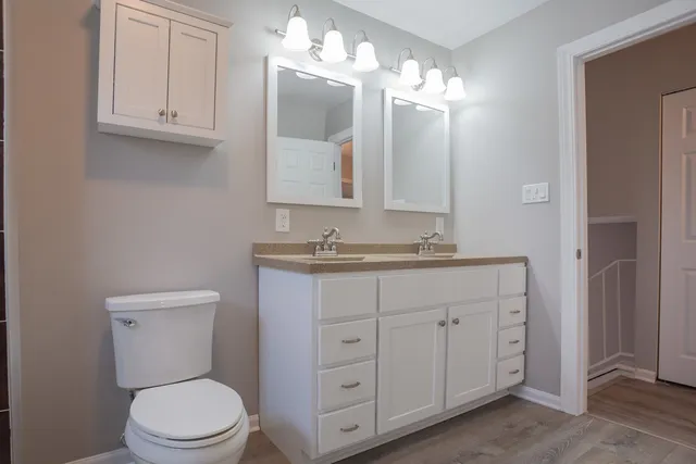 a bathroom with a toilet a sink and mirror